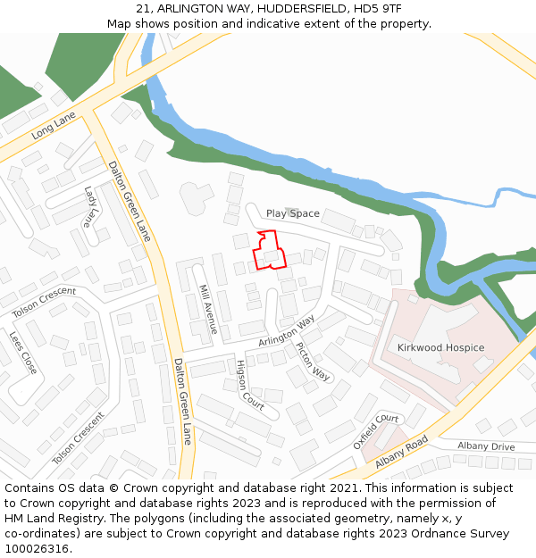 21, ARLINGTON WAY, HUDDERSFIELD, HD5 9TF: Location map and indicative extent of plot