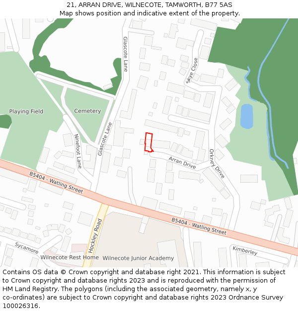 21, ARRAN DRIVE, WILNECOTE, TAMWORTH, B77 5AS: Location map and indicative extent of plot