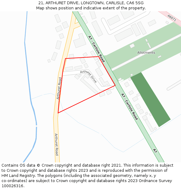 21, ARTHURET DRIVE, LONGTOWN, CARLISLE, CA6 5SG: Location map and indicative extent of plot