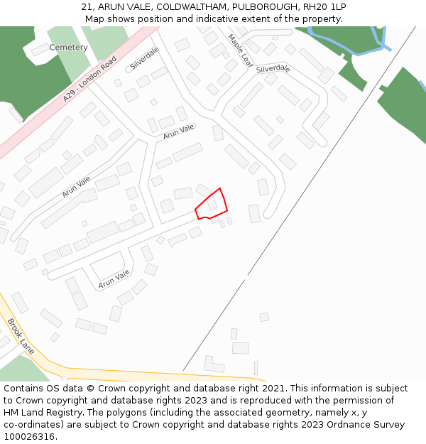21, ARUN VALE, COLDWALTHAM, PULBOROUGH, RH20 1LP: Location map and indicative extent of plot