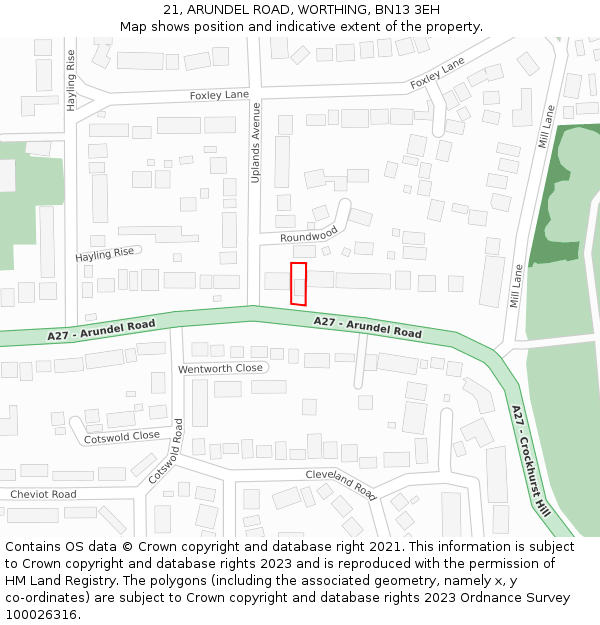 21, ARUNDEL ROAD, WORTHING, BN13 3EH: Location map and indicative extent of plot