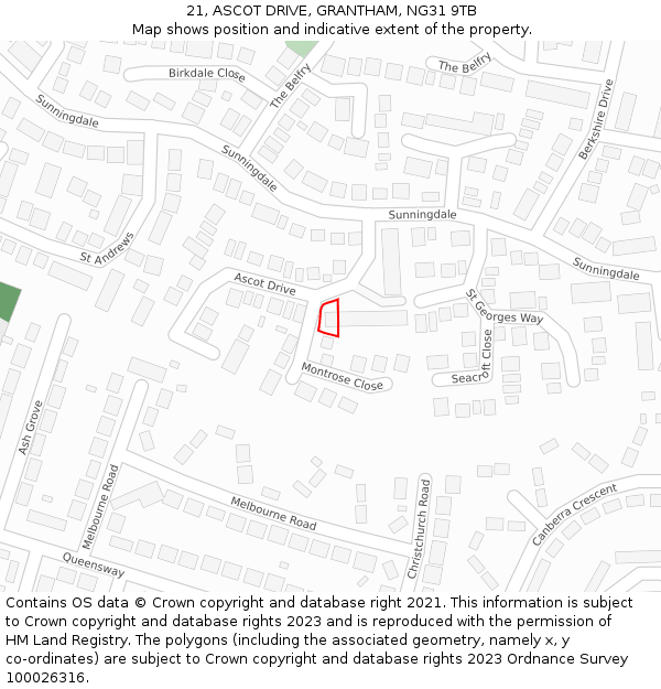 21, ASCOT DRIVE, GRANTHAM, NG31 9TB: Location map and indicative extent of plot