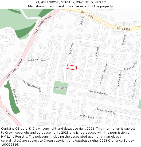 21, ASH GROVE, STANLEY, WAKEFIELD, WF3 4JY: Location map and indicative extent of plot