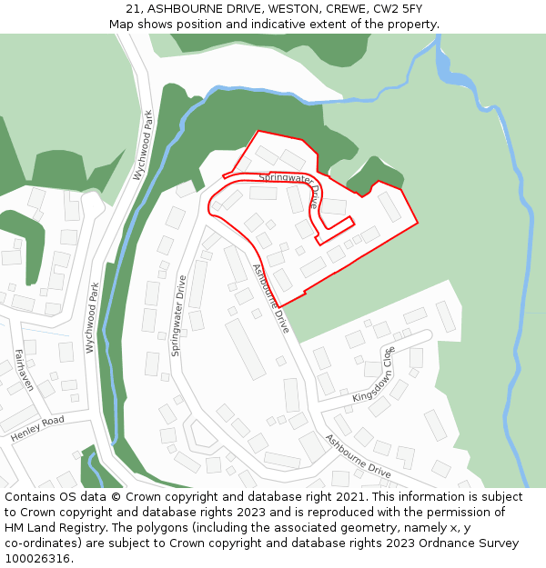 21, ASHBOURNE DRIVE, WESTON, CREWE, CW2 5FY: Location map and indicative extent of plot