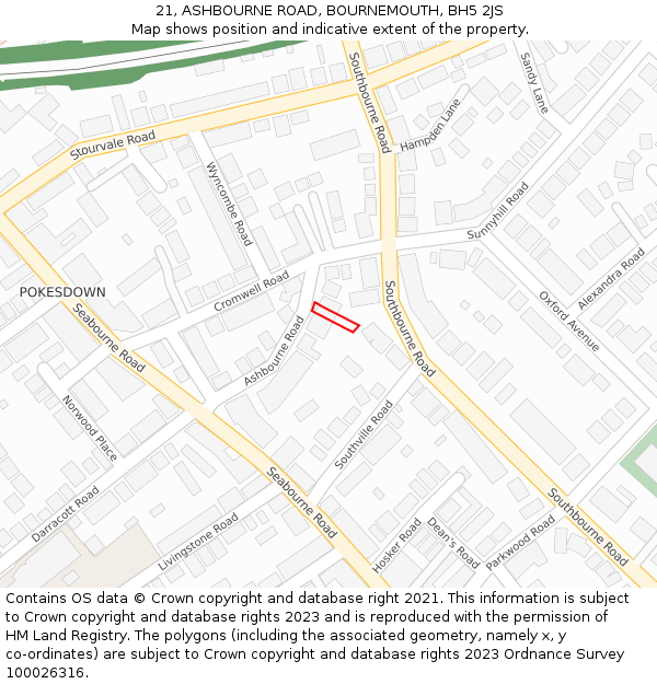 21, ASHBOURNE ROAD, BOURNEMOUTH, BH5 2JS: Location map and indicative extent of plot