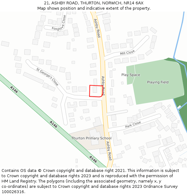 21, ASHBY ROAD, THURTON, NORWICH, NR14 6AX: Location map and indicative extent of plot