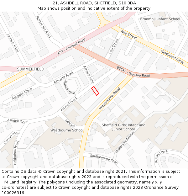 21, ASHDELL ROAD, SHEFFIELD, S10 3DA: Location map and indicative extent of plot