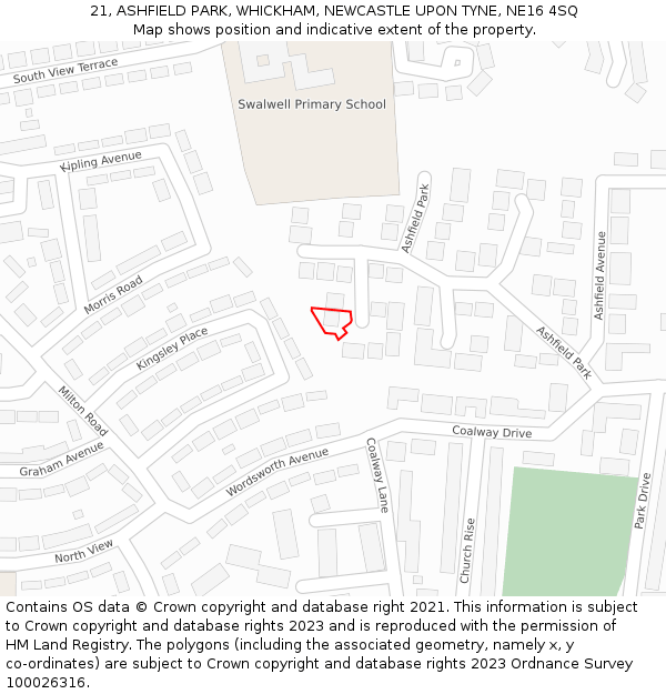 21, ASHFIELD PARK, WHICKHAM, NEWCASTLE UPON TYNE, NE16 4SQ: Location map and indicative extent of plot