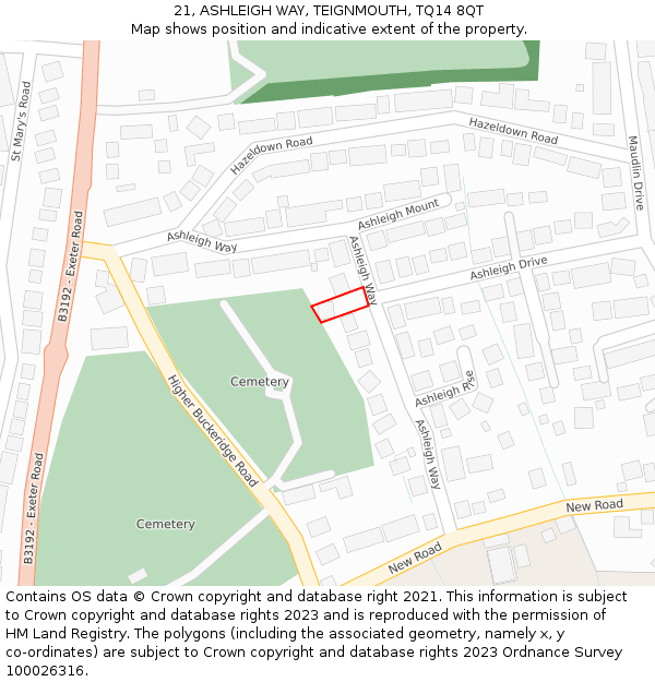 21, ASHLEIGH WAY, TEIGNMOUTH, TQ14 8QT: Location map and indicative extent of plot