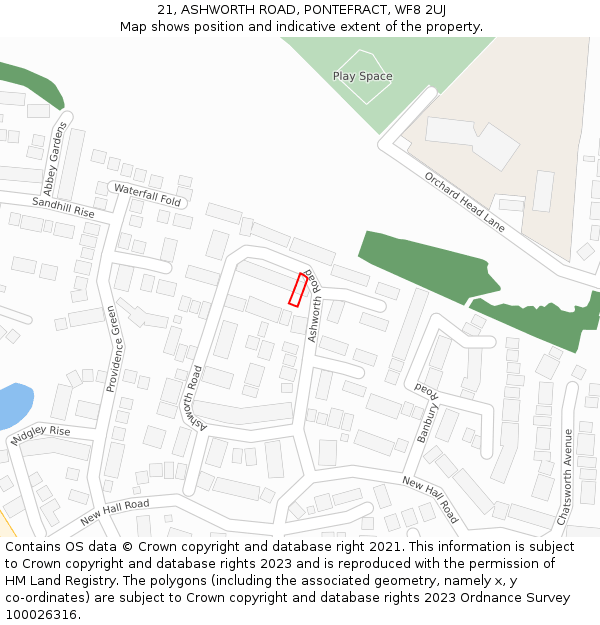 21, ASHWORTH ROAD, PONTEFRACT, WF8 2UJ: Location map and indicative extent of plot