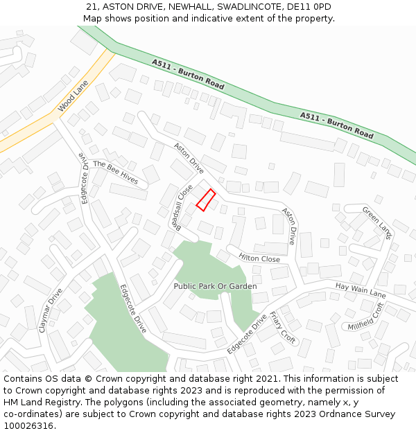 21, ASTON DRIVE, NEWHALL, SWADLINCOTE, DE11 0PD: Location map and indicative extent of plot