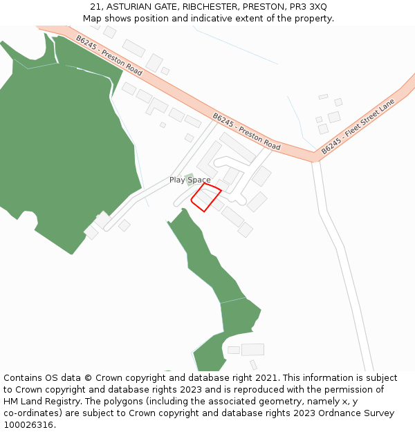 21, ASTURIAN GATE, RIBCHESTER, PRESTON, PR3 3XQ: Location map and indicative extent of plot