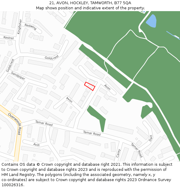 21, AVON, HOCKLEY, TAMWORTH, B77 5QA: Location map and indicative extent of plot
