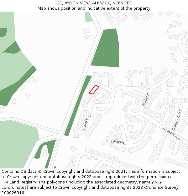 21, AYDON VIEW, ALNWICK, NE66 1BF: Location map and indicative extent of plot