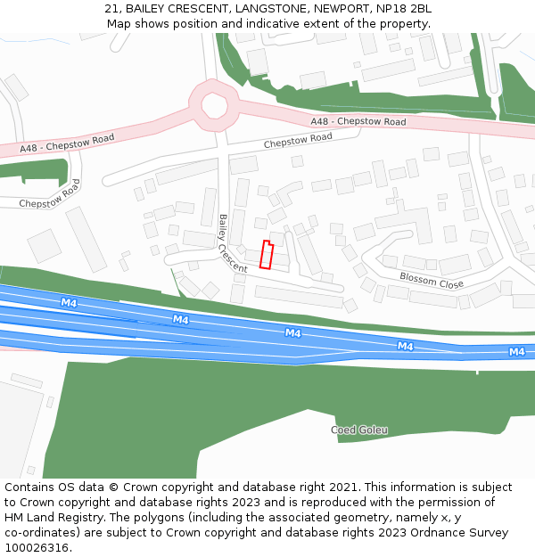 21, BAILEY CRESCENT, LANGSTONE, NEWPORT, NP18 2BL: Location map and indicative extent of plot