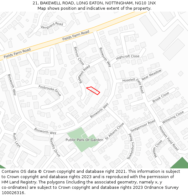 21, BAKEWELL ROAD, LONG EATON, NOTTINGHAM, NG10 1NX: Location map and indicative extent of plot