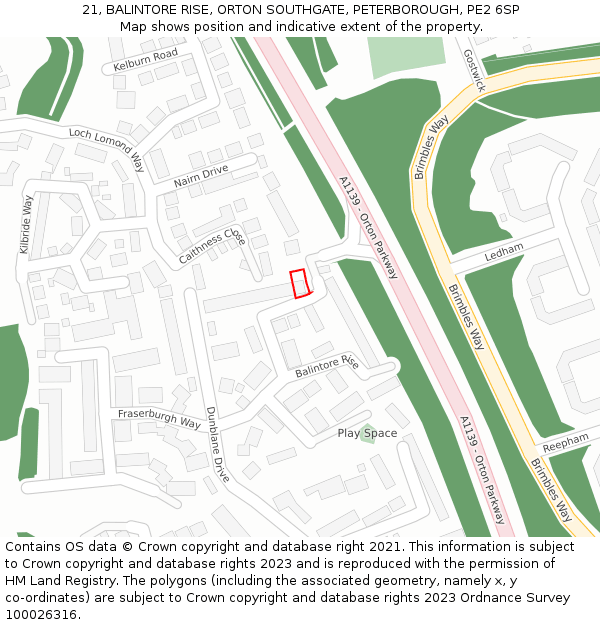 21, BALINTORE RISE, ORTON SOUTHGATE, PETERBOROUGH, PE2 6SP: Location map and indicative extent of plot