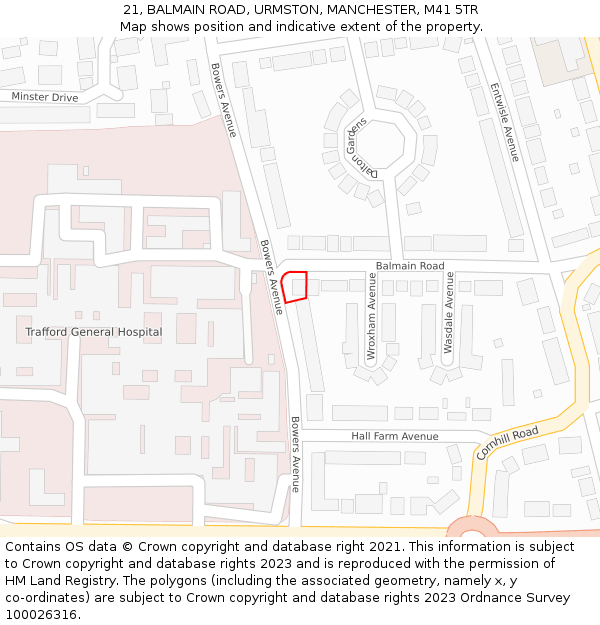 21, BALMAIN ROAD, URMSTON, MANCHESTER, M41 5TR: Location map and indicative extent of plot
