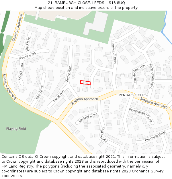 21, BAMBURGH CLOSE, LEEDS, LS15 8UQ: Location map and indicative extent of plot
