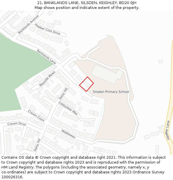 21, BANKLANDS LANE, SILSDEN, KEIGHLEY, BD20 0JH: Location map and indicative extent of plot