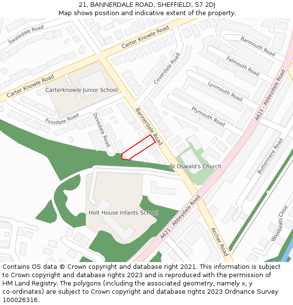 21, BANNERDALE ROAD, SHEFFIELD, S7 2DJ: Location map and indicative extent of plot