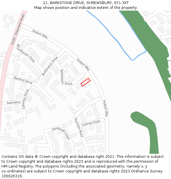21, BARKSTONE DRIVE, SHREWSBURY, SY1 3XT: Location map and indicative extent of plot