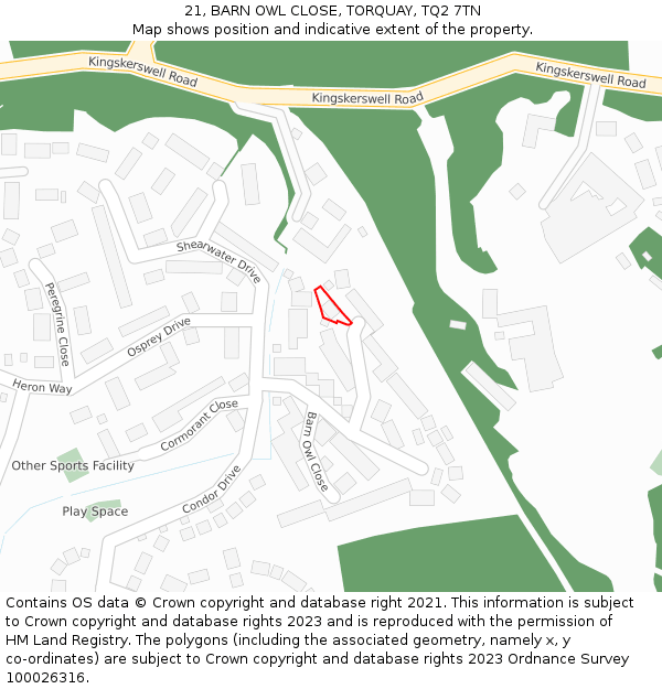 21, BARN OWL CLOSE, TORQUAY, TQ2 7TN: Location map and indicative extent of plot