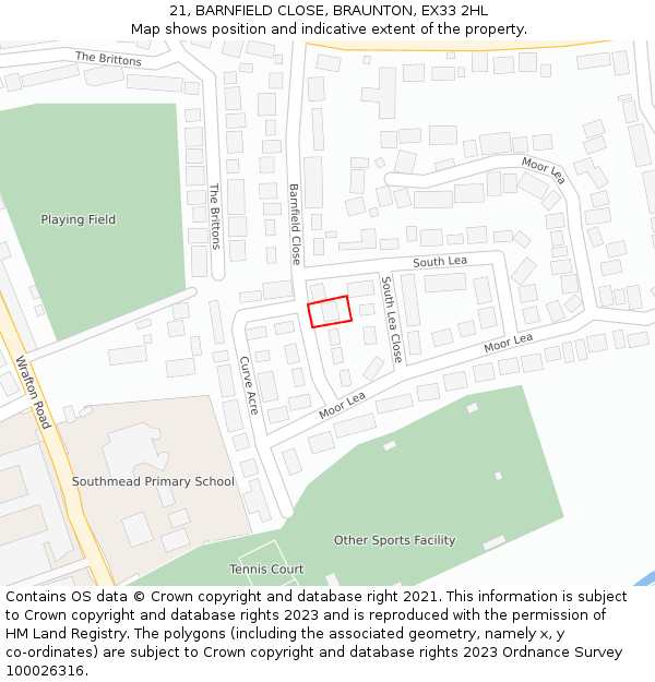 21, BARNFIELD CLOSE, BRAUNTON, EX33 2HL: Location map and indicative extent of plot