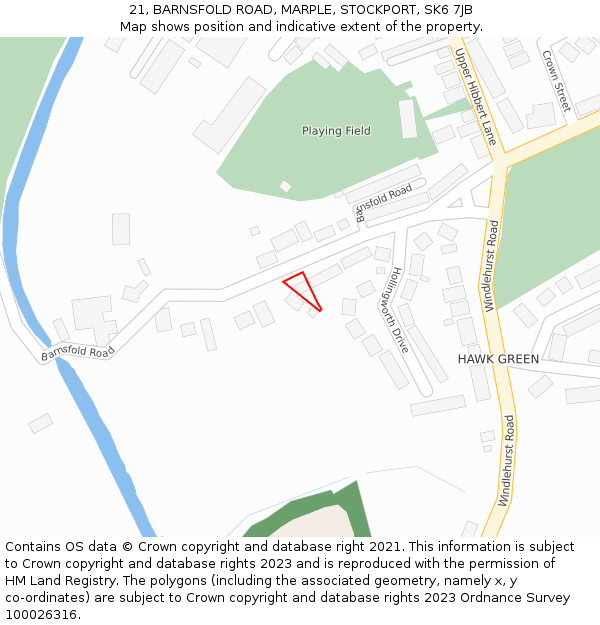 21, BARNSFOLD ROAD, MARPLE, STOCKPORT, SK6 7JB: Location map and indicative extent of plot