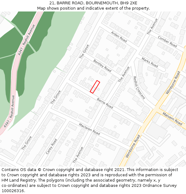 21, BARRIE ROAD, BOURNEMOUTH, BH9 2XE: Location map and indicative extent of plot
