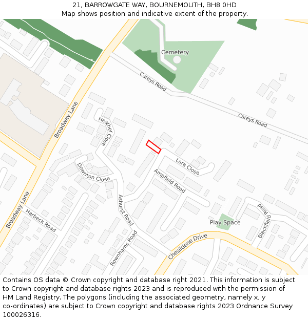 21, BARROWGATE WAY, BOURNEMOUTH, BH8 0HD: Location map and indicative extent of plot