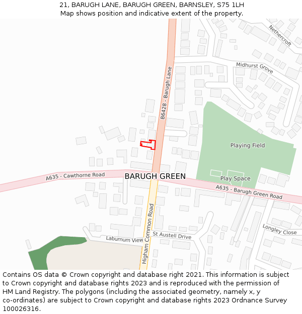 21, BARUGH LANE, BARUGH GREEN, BARNSLEY, S75 1LH: Location map and indicative extent of plot