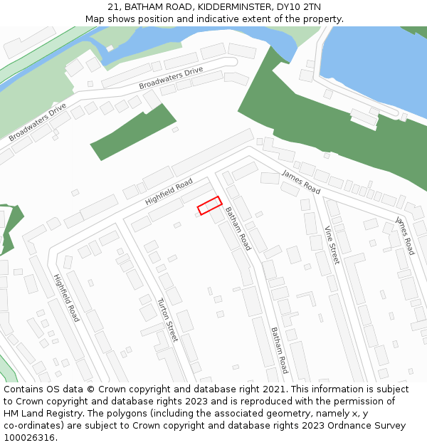 21, BATHAM ROAD, KIDDERMINSTER, DY10 2TN: Location map and indicative extent of plot