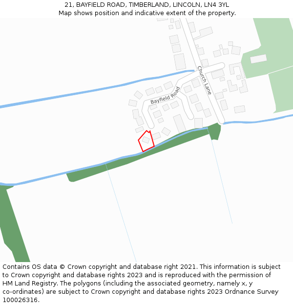 21, BAYFIELD ROAD, TIMBERLAND, LINCOLN, LN4 3YL: Location map and indicative extent of plot