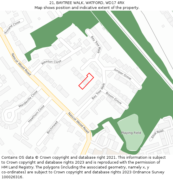 21, BAYTREE WALK, WATFORD, WD17 4RX: Location map and indicative extent of plot