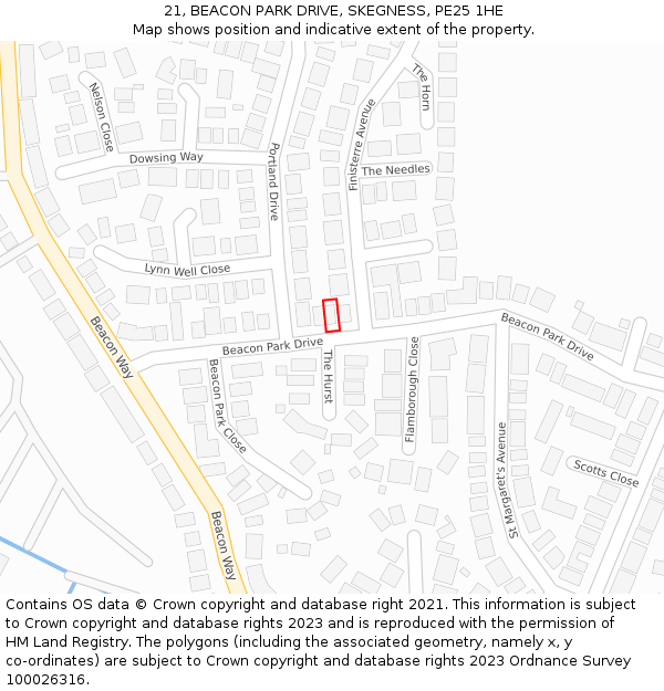 21, BEACON PARK DRIVE, SKEGNESS, PE25 1HE: Location map and indicative extent of plot