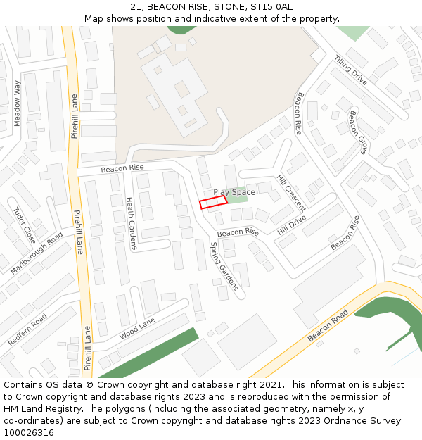 21, BEACON RISE, STONE, ST15 0AL: Location map and indicative extent of plot