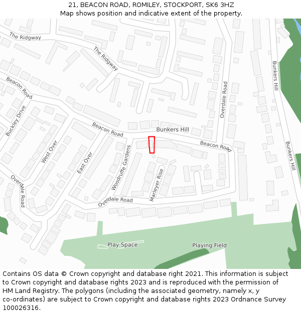 21, BEACON ROAD, ROMILEY, STOCKPORT, SK6 3HZ: Location map and indicative extent of plot