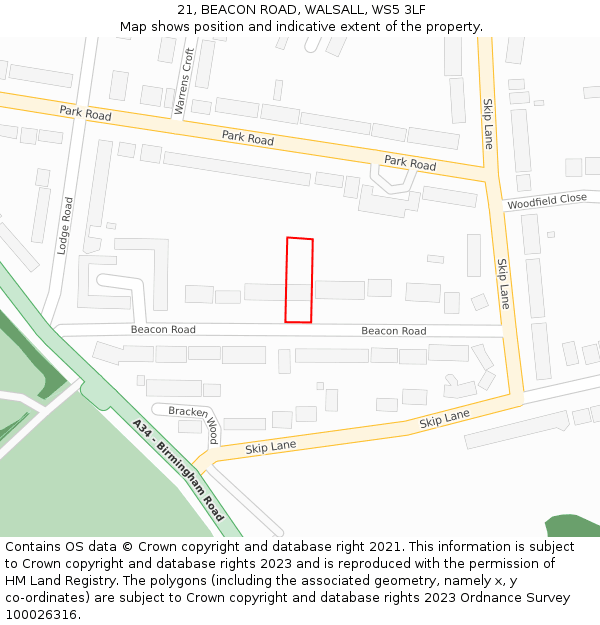 21, BEACON ROAD, WALSALL, WS5 3LF: Location map and indicative extent of plot