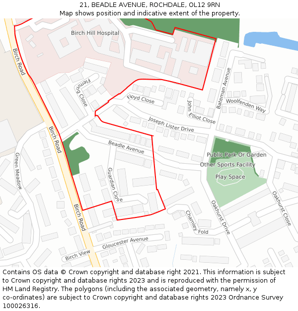 21, BEADLE AVENUE, ROCHDALE, OL12 9RN: Location map and indicative extent of plot