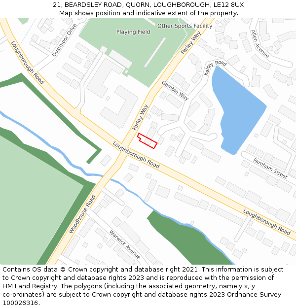 21, BEARDSLEY ROAD, QUORN, LOUGHBOROUGH, LE12 8UX: Location map and indicative extent of plot