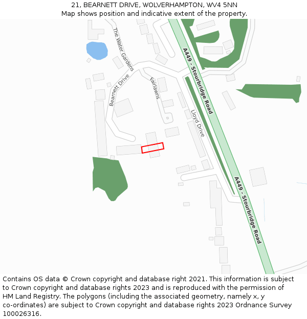 21, BEARNETT DRIVE, WOLVERHAMPTON, WV4 5NN: Location map and indicative extent of plot