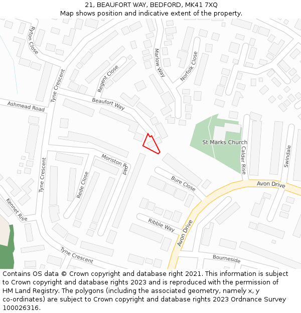21, BEAUFORT WAY, BEDFORD, MK41 7XQ: Location map and indicative extent of plot