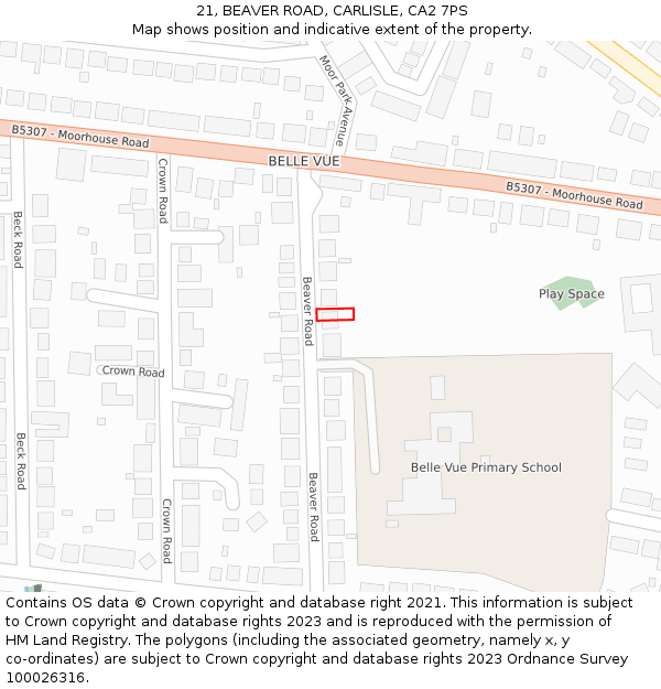 21, BEAVER ROAD, CARLISLE, CA2 7PS: Location map and indicative extent of plot