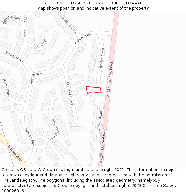 21, BECKET CLOSE, SUTTON COLDFIELD, B74 4XP: Location map and indicative extent of plot
