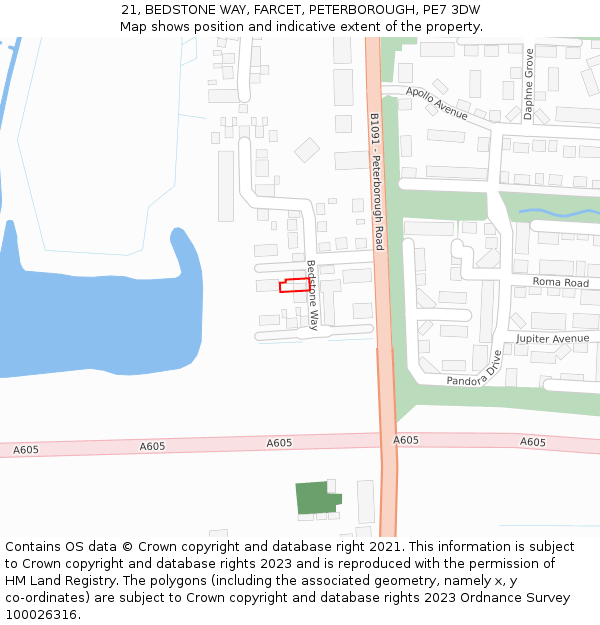 21, BEDSTONE WAY, FARCET, PETERBOROUGH, PE7 3DW: Location map and indicative extent of plot