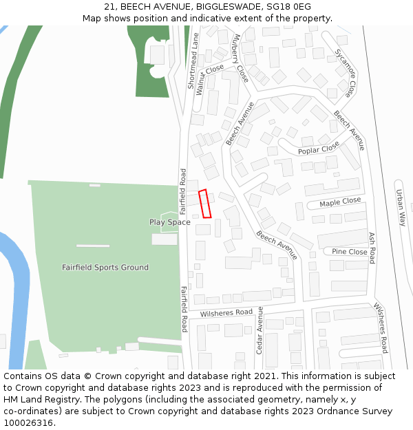 21, BEECH AVENUE, BIGGLESWADE, SG18 0EG: Location map and indicative extent of plot