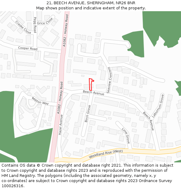 21, BEECH AVENUE, SHERINGHAM, NR26 8NR: Location map and indicative extent of plot