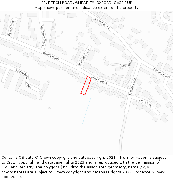 21, BEECH ROAD, WHEATLEY, OXFORD, OX33 1UP: Location map and indicative extent of plot