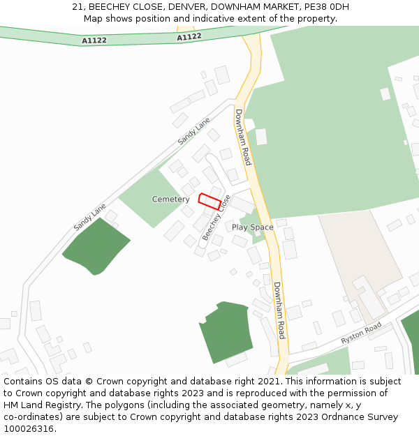 21, BEECHEY CLOSE, DENVER, DOWNHAM MARKET, PE38 0DH: Location map and indicative extent of plot